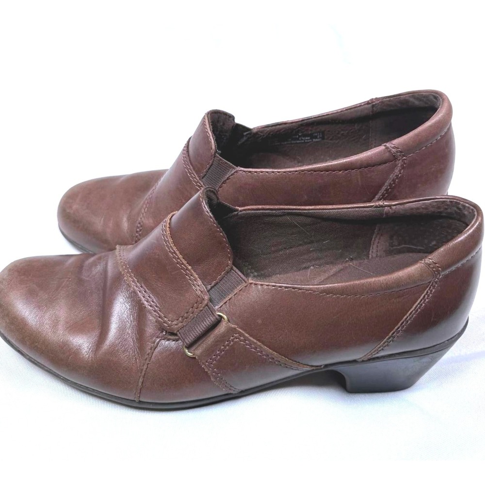 Clarks Bendables Scheme Oyster Brown Leather Heels‎ Shoes 62729 Women 9M